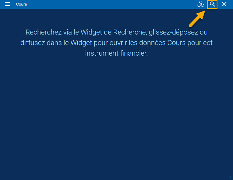 Icône de recherche en surbrillance dans la barre de titre du widget des cours